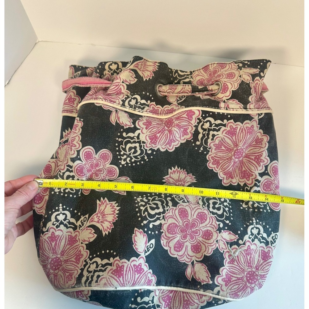 American Eagle Outfitters Y2K Pink Floral Canvas Bucket Bag Drawstring Tote AEO - Picture 8 of 9